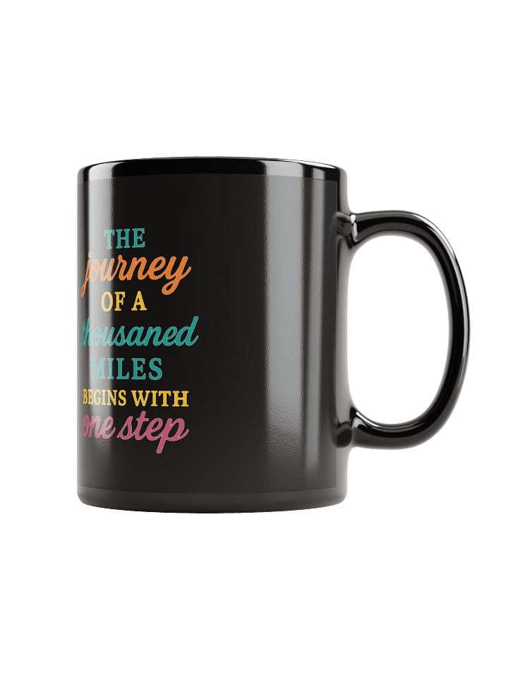 “The Journey Begins” Black Glossy Mug – Nichiren Buddhism Motivational Quote Gift product image (1)