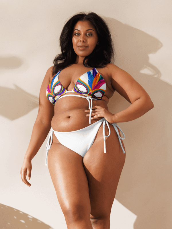 White Low Rise Cheeky String Bikini, Mardi Gras Top product image (2)