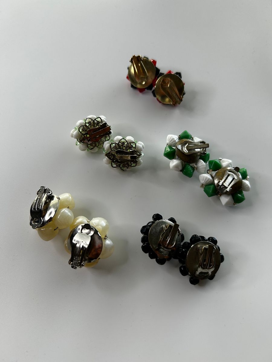 Vintage Beaded Cluster Clip On Earrings Lot of 5 product image (6)