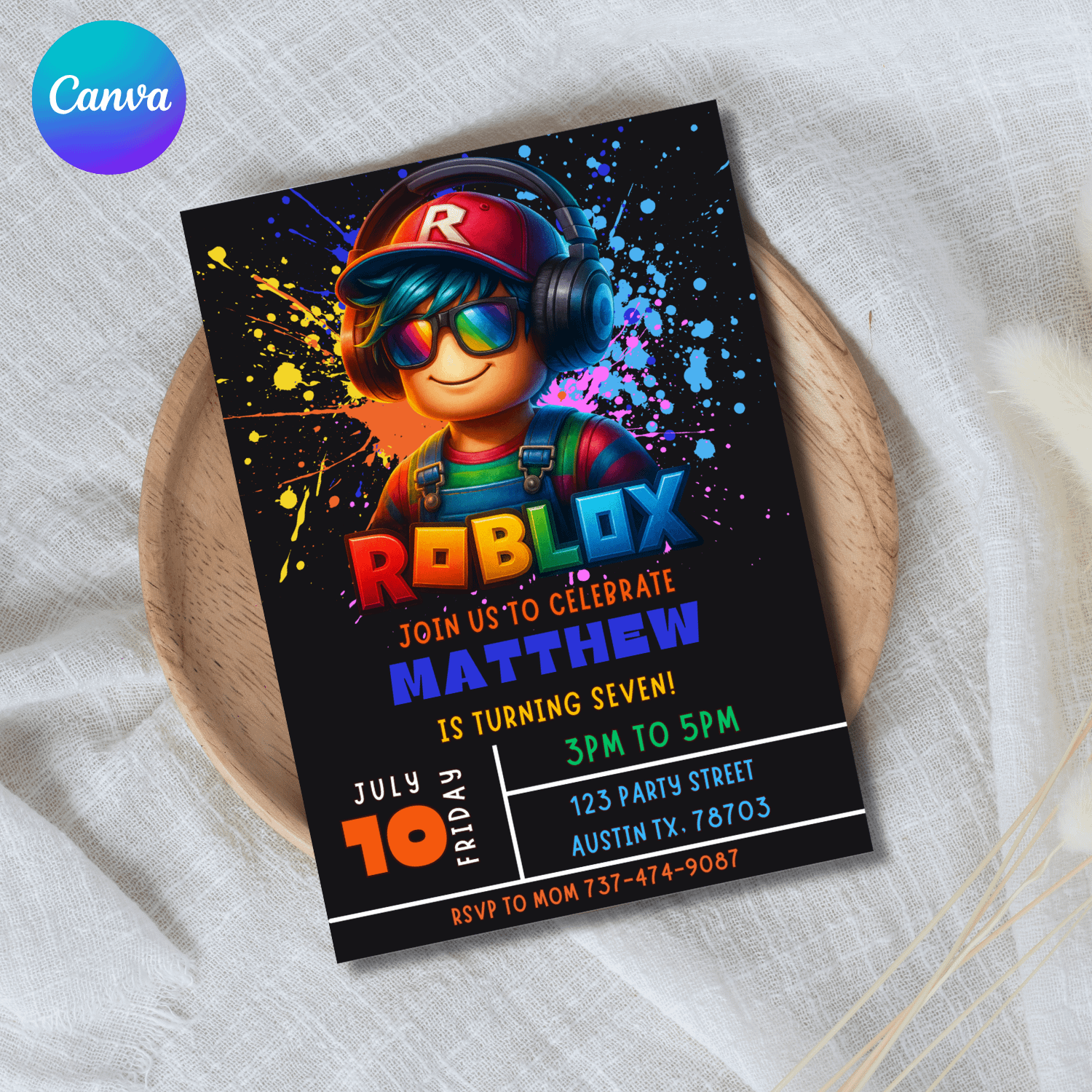 Roblox Birthday Invitation 5x7 | Editable Canva Template | Gamer Party Digital & Printable Invite for Kids product image (1)