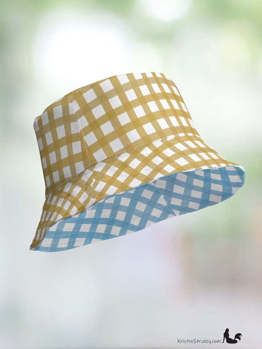 Gingham Reversible Bucket Hat Blue and Mustard Yellow Checker product image (10)