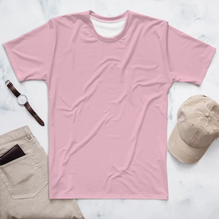 Plain Light Pink Soft Summer Men's Crewneck Polyester Heavyweight Premium T-Shirt by Treasure Pie product image (1)