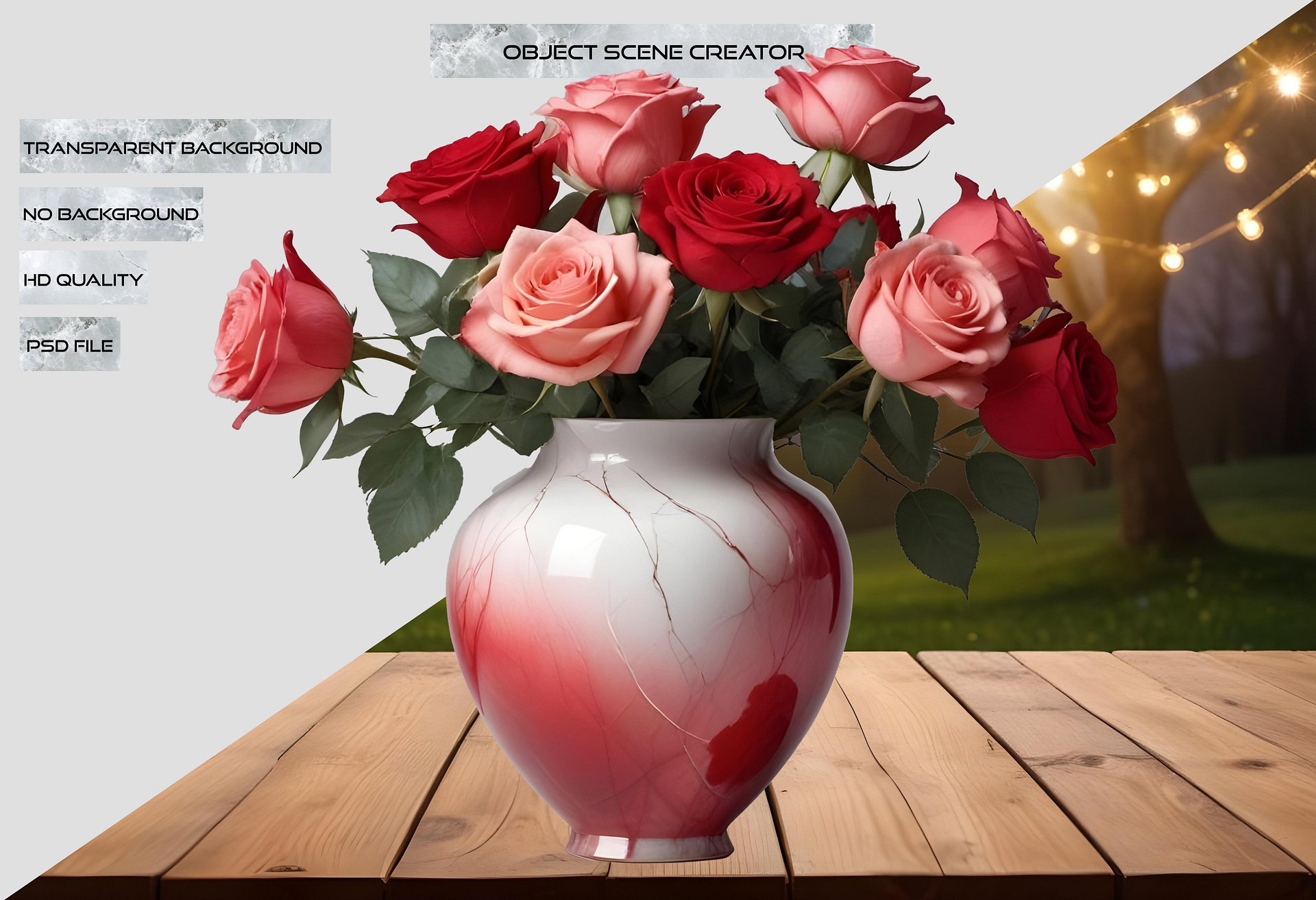 Romantic Gradient Vase with Roses - PNG product image (2)