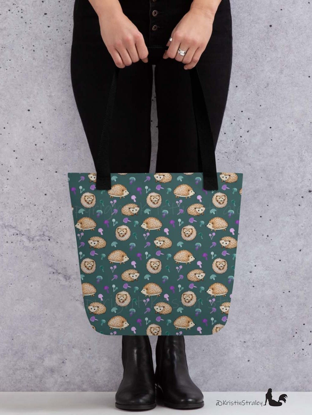 Hedgehogs and Mushrooms on Dark Teal Tote Bag product image (7)