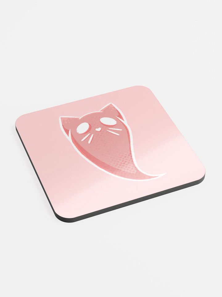Whimsical Pink Ghost Cat Cork Coaster product image (2)