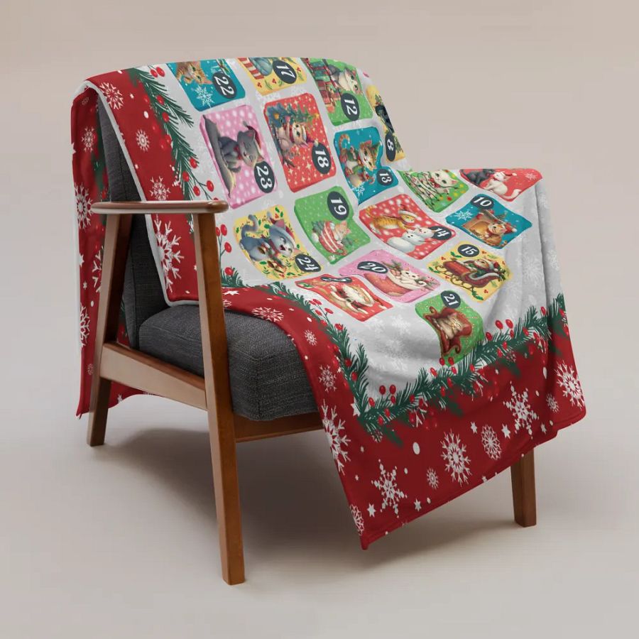 Cat Advent Calendar Christmas Throw Blanket, Cozy Holiday Cat Blanket 60''x80'' product image (3)