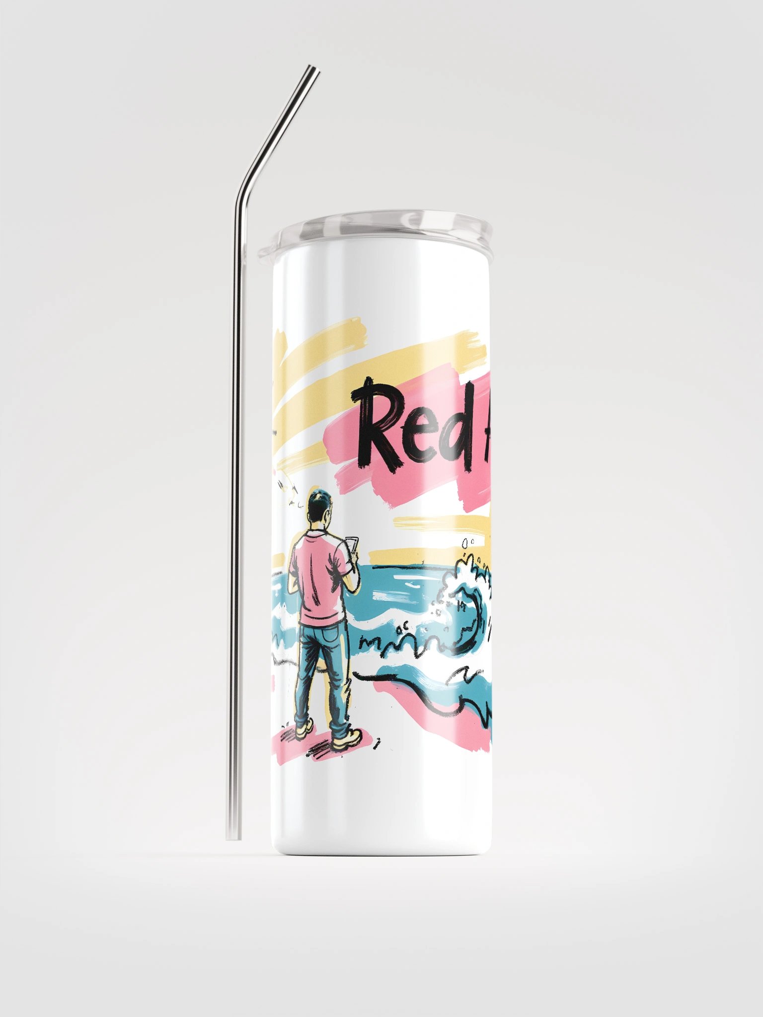 Red Alert Beach Art Print – Sunset Danger Warning Steel Tumbler product image (2)