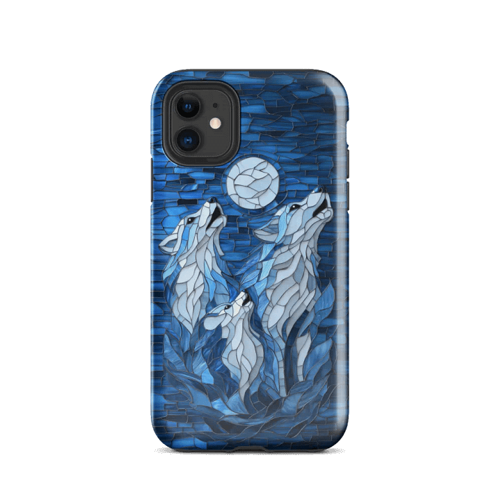 Blue Howling Wolves Stained Glass Effect - Tough Phone Case product image (2)