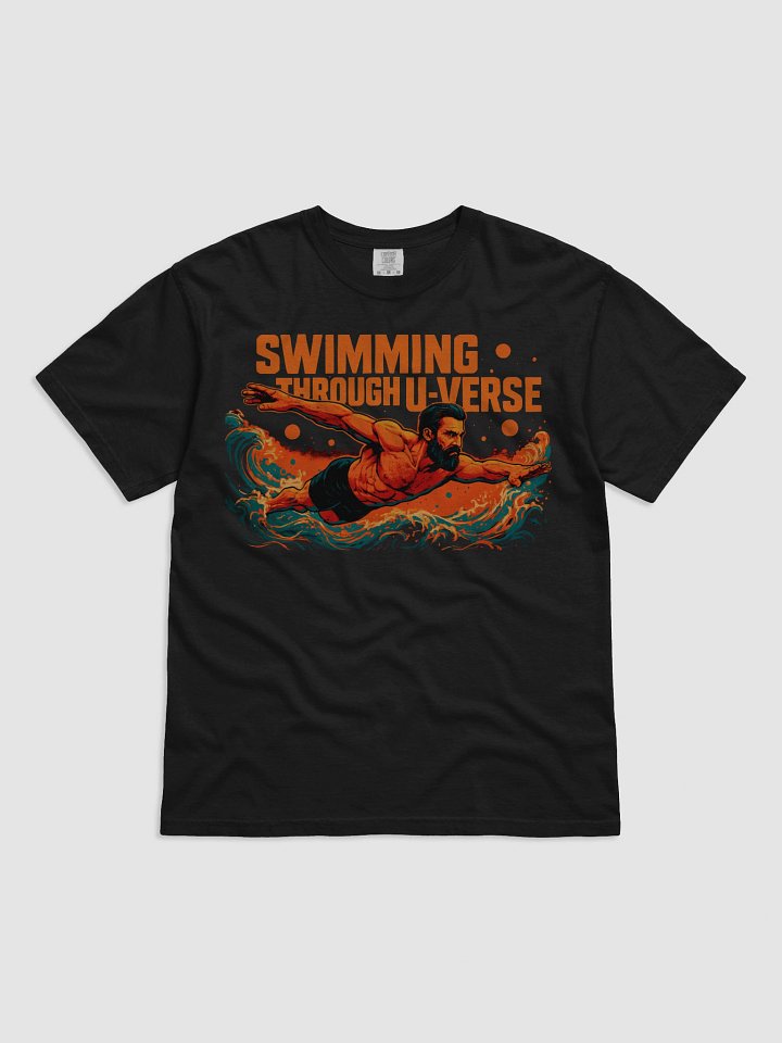 Orange-Hued Cosmic Journey: 'Swimming Through U-Verse T-Shirt product image (3)