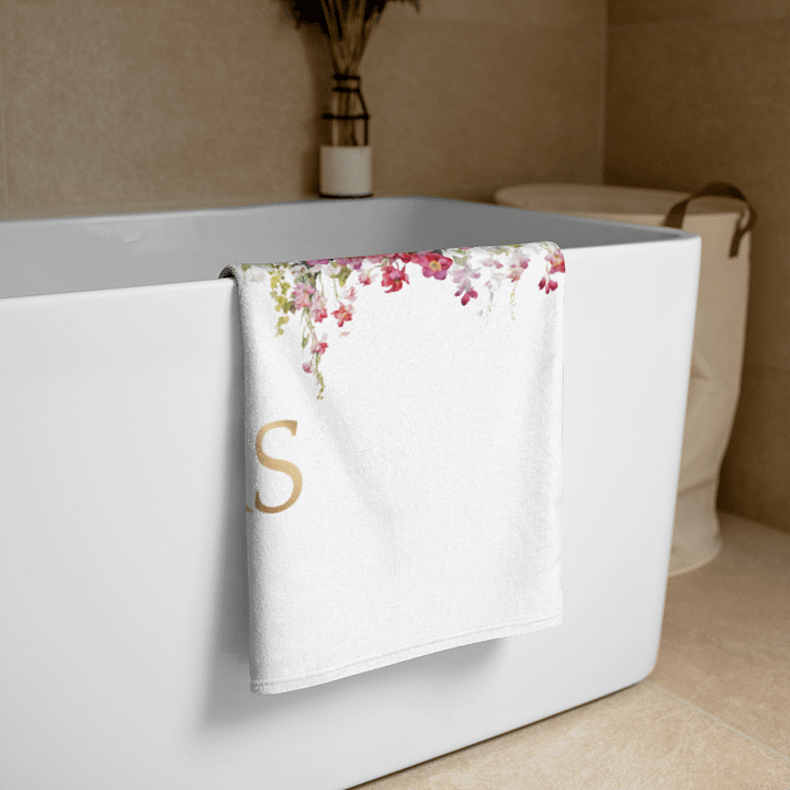 MR & MRS FLORAL TOWEL – 30"x60", COTTON TERRY BACK, WEDDING GIFT WITH BLOOMING DETAIL product image (2)