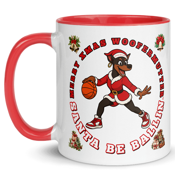 WooferMutter™ Santa Be Ballin Xmas Mug - Doberman Female product image (2)