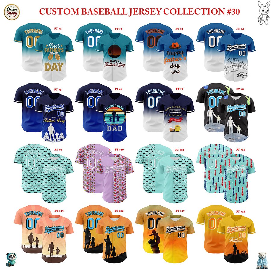 Authentic Baseball Jersey, Custom Baseball Jersey, Personalized Sport Jersey, Colorful, Flowers, Number, Logo, Love, Dad, Father product image (1)