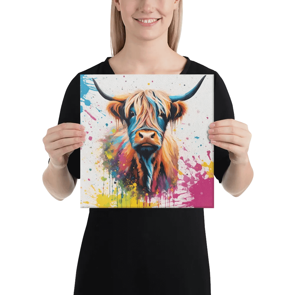 Multi Coloured Paint Splash Highland Cow Wall Art product image (3)