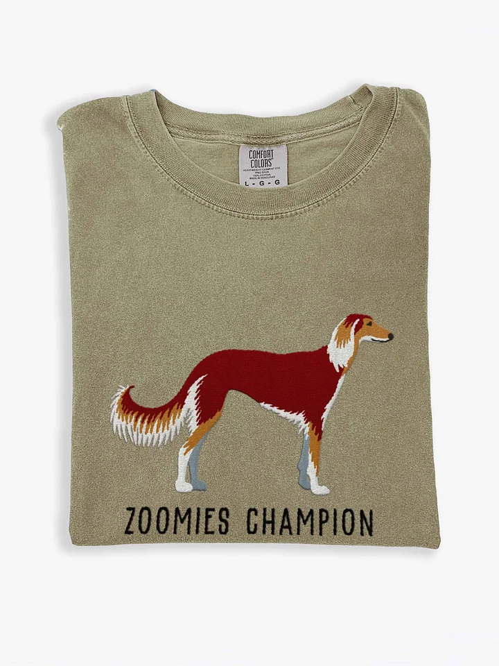 Zoomies Champion T-Shirt(Embroidered) of a Saluki(Chocolate & Tan) product image (1)