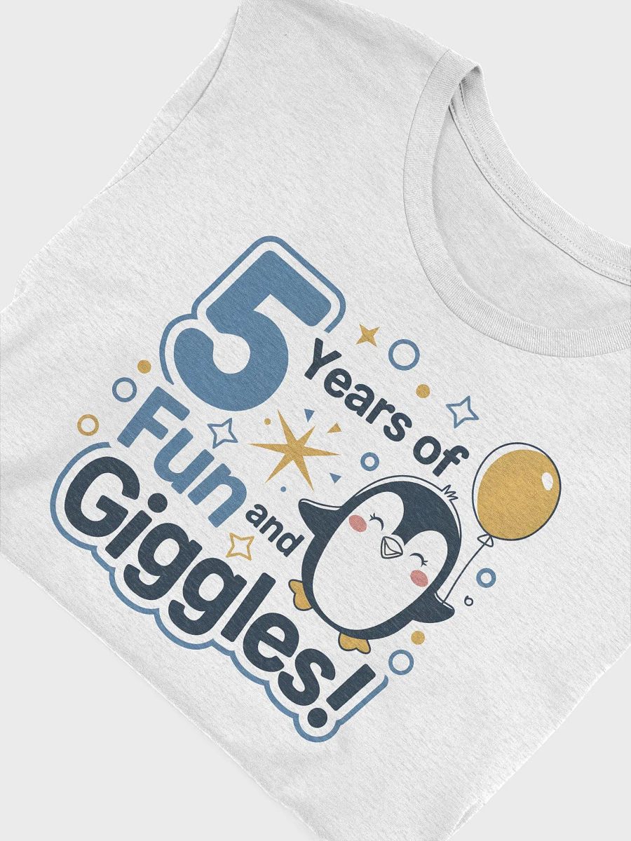 “5 Years of Fun and Giggles!” t-shirt, Celebrate five years, Exclusive t-shirt, Adorable penguin, Children's joyful attire, Milestone celebration gift idea, unique birthday gift product image (5)