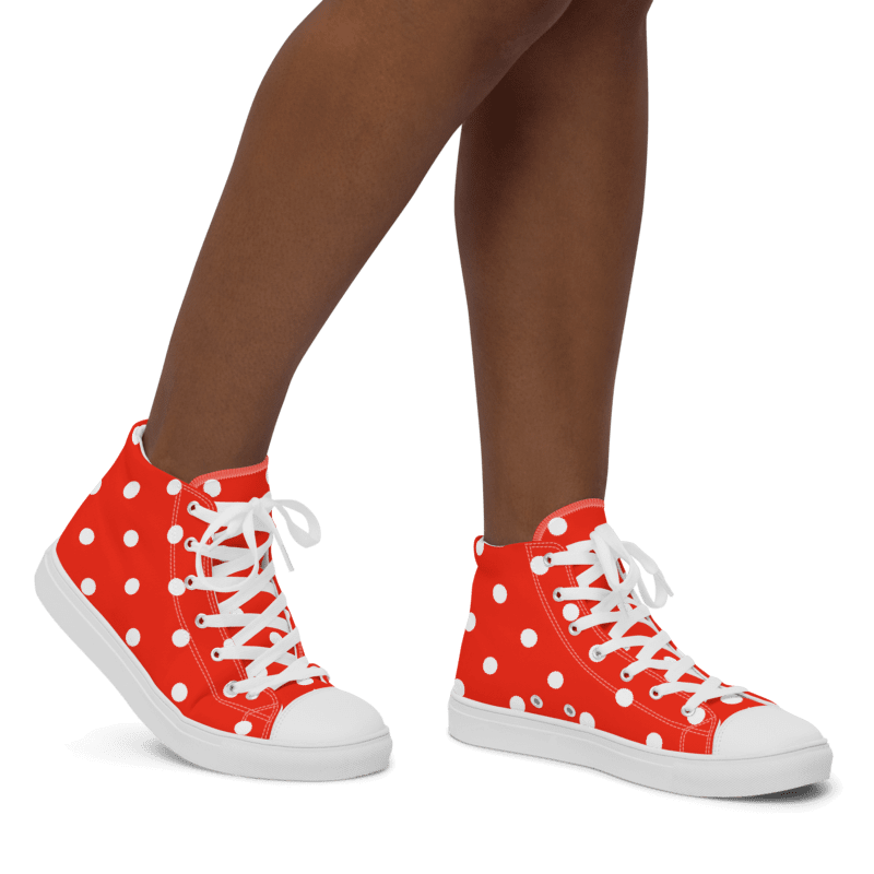 White Polka Dots on Red Women's High Top Canvas Shoes product image (7)