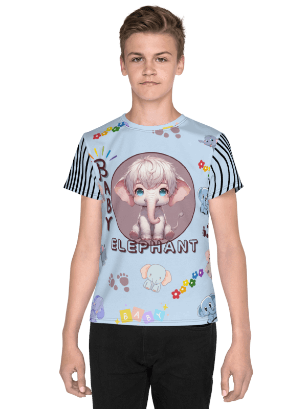 KIDS- GIRL TEE -BABY ELEPHANTS (BLUE) - All-Over Print Youth Crew Neck T-Shirt product image (3)