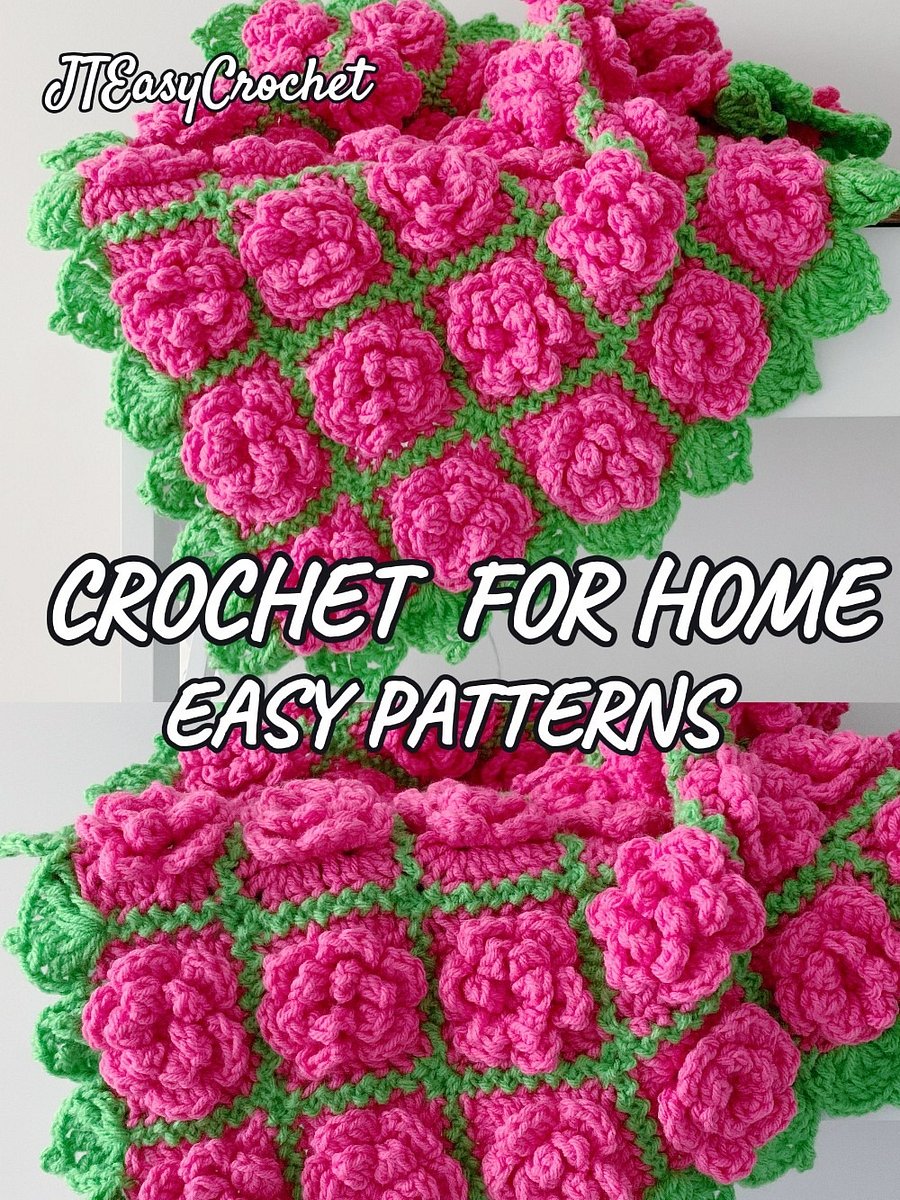 Victorian Style Rose Flower Baby Blanket Crochet Pattern, Crochet Motif Boho Throw Blanket or Nursery Rug product image (3)
