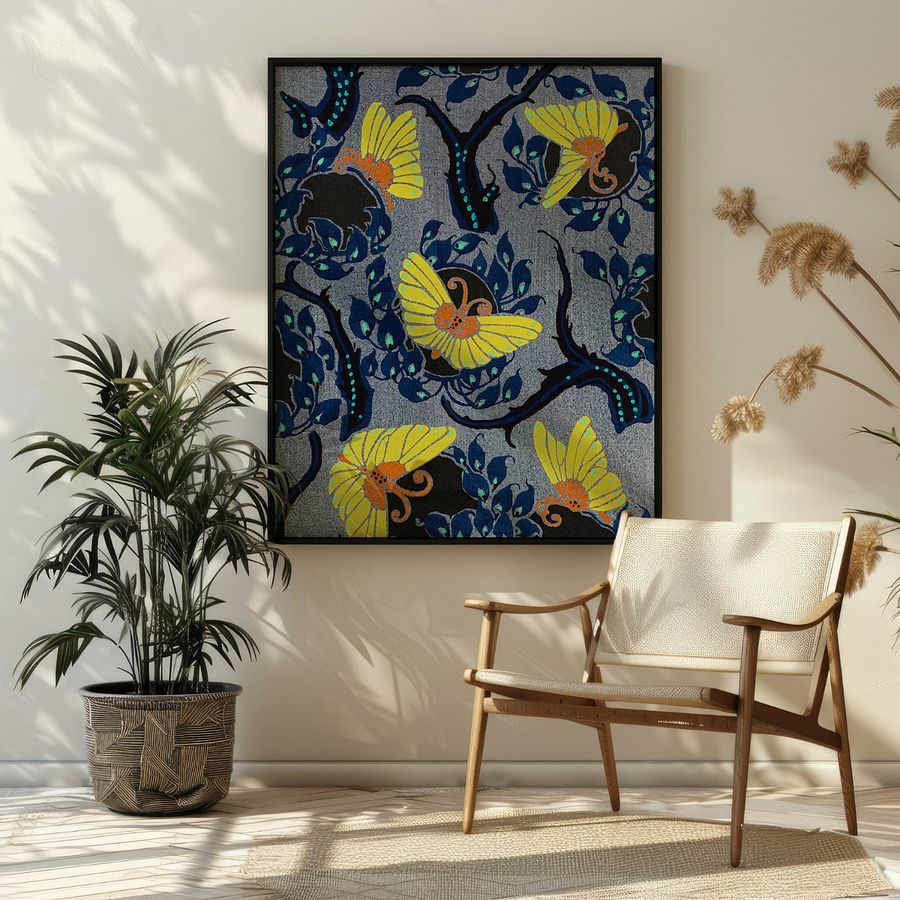 Art Nouveau Butterfly Pattern Vintage Textile Art Print product image (24)