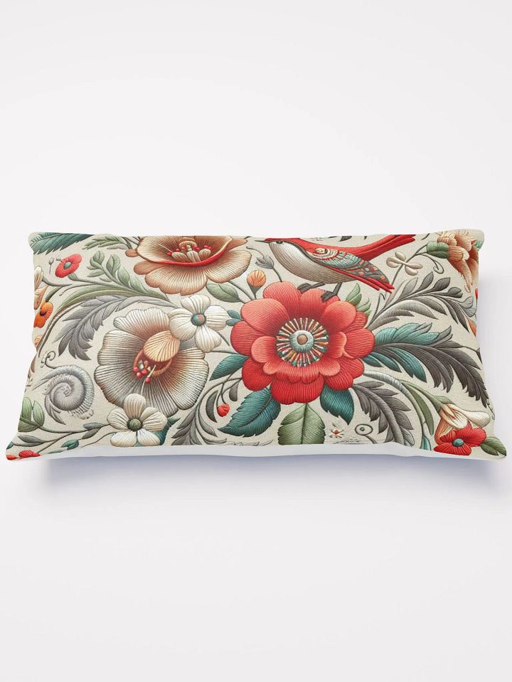 Floral Embroidered Look Red Blue Green Beige Throw Pillow product image (2)