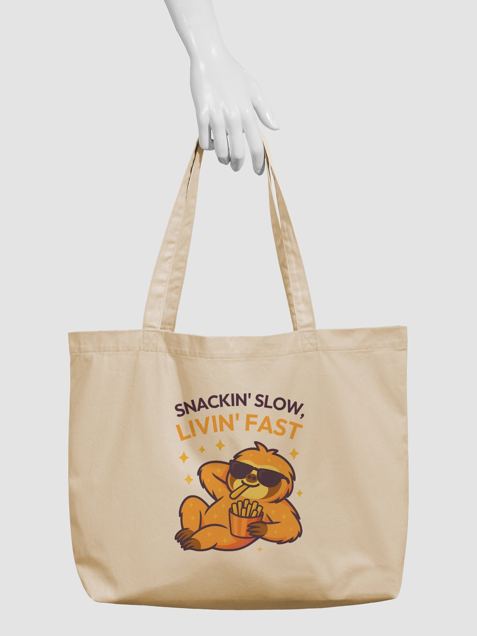 Snackin' Slow, Livin' Fast – Funny Sloth Tote Bag (Double-Sided Print) | Organic Cotton Tote – Sloths Having Snacks Collection product image (3)