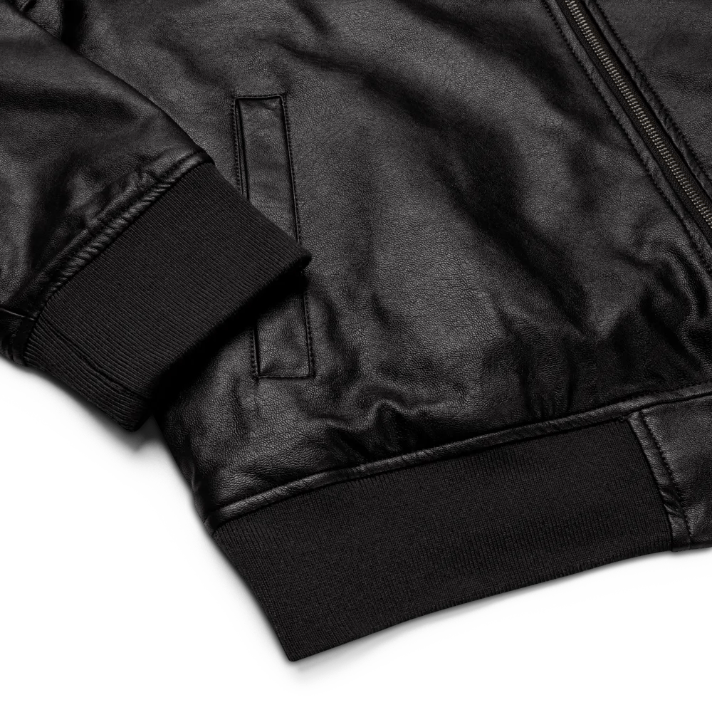 Embroidered Modern Minimalist Faux Leather Bomber Jacket product image (9)