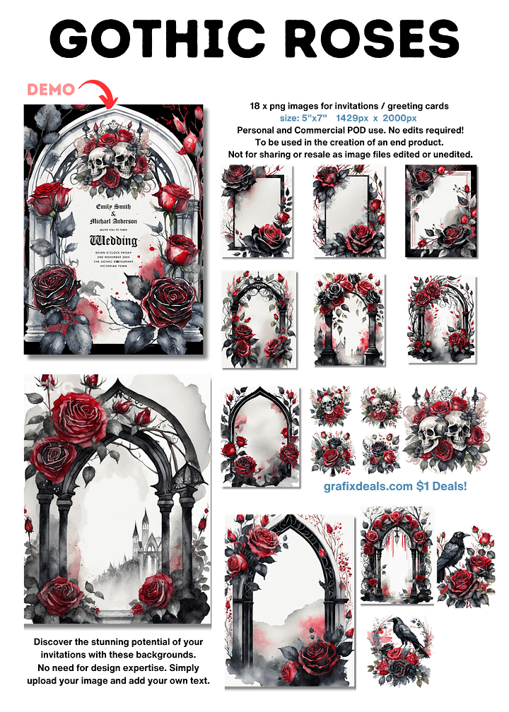 Gothic Red Black Rose Invitation Backgrounds Bundle product image (2)