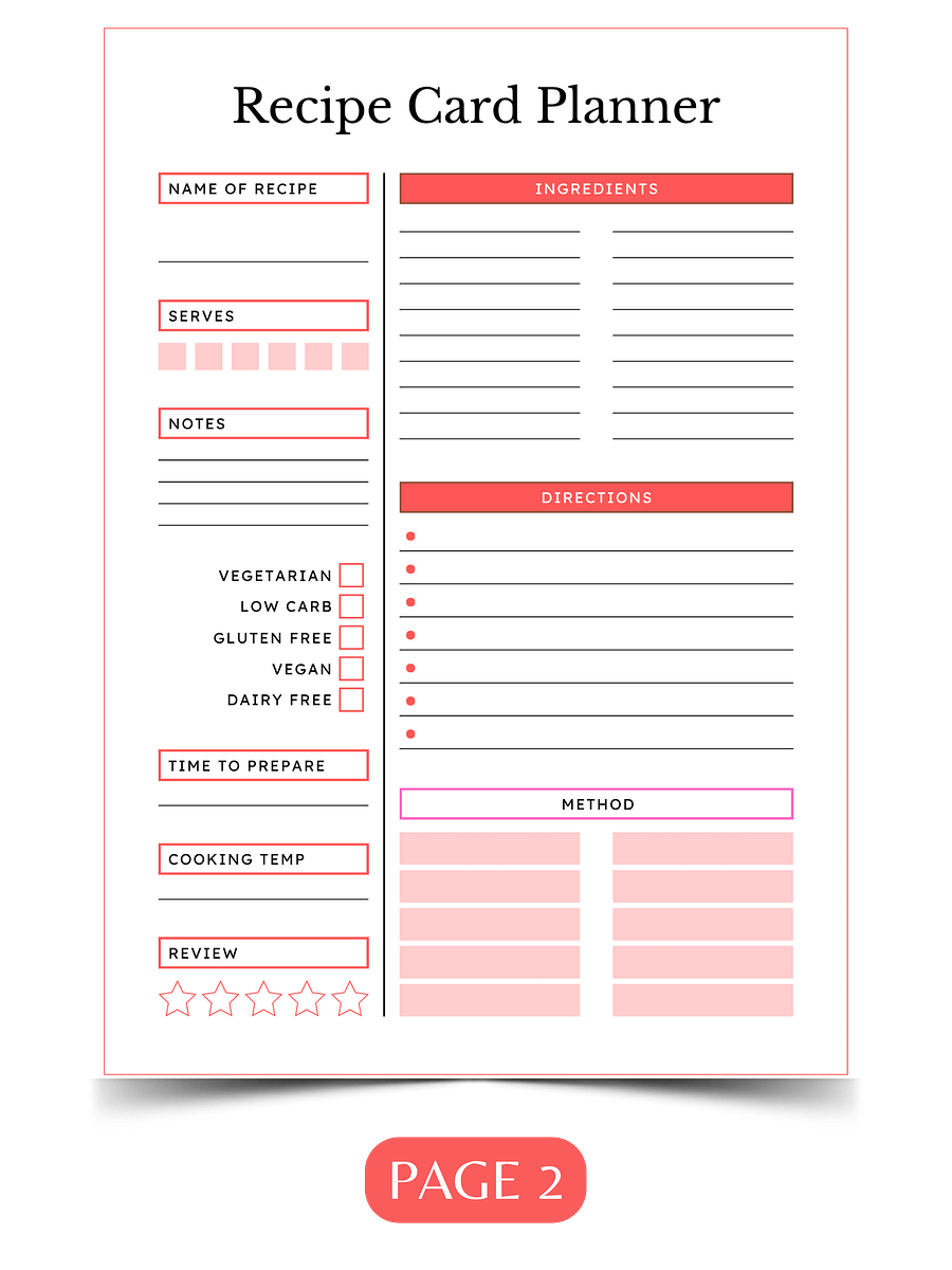 Chic Recipe Card Printable (Pink & Orange) product image (3)