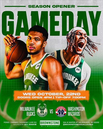 It’s the @bucks home opener and we will be watching it live @brownstonesociallounge #tonight with #happyhour #specials #allni...