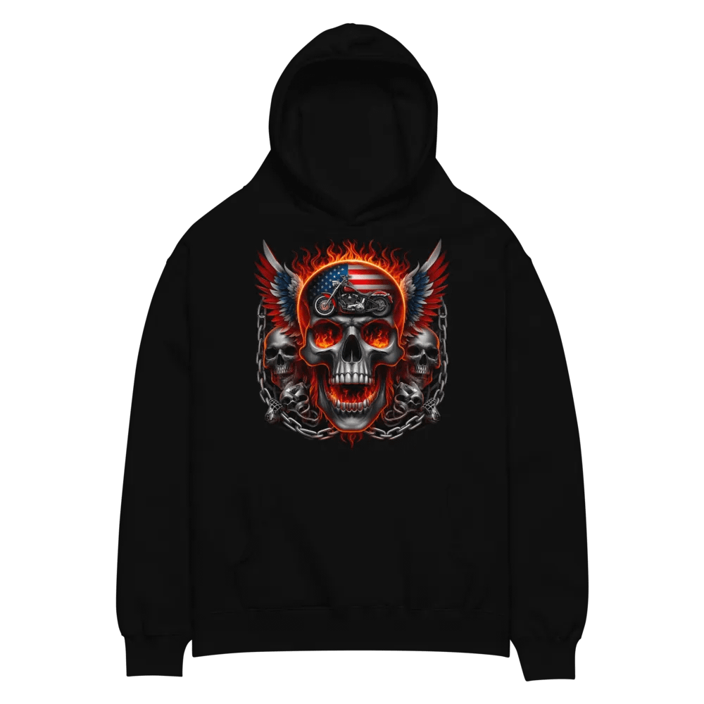 Flaming Skull American Flag Motorcycle Hoodie #26 product image (2)