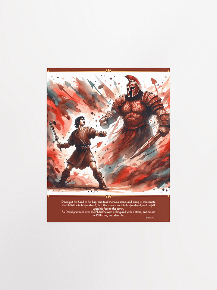 David and Goliath Battle - Christian Bible Verses 1 Samuel 17 - Digital Art Poster product image (1)