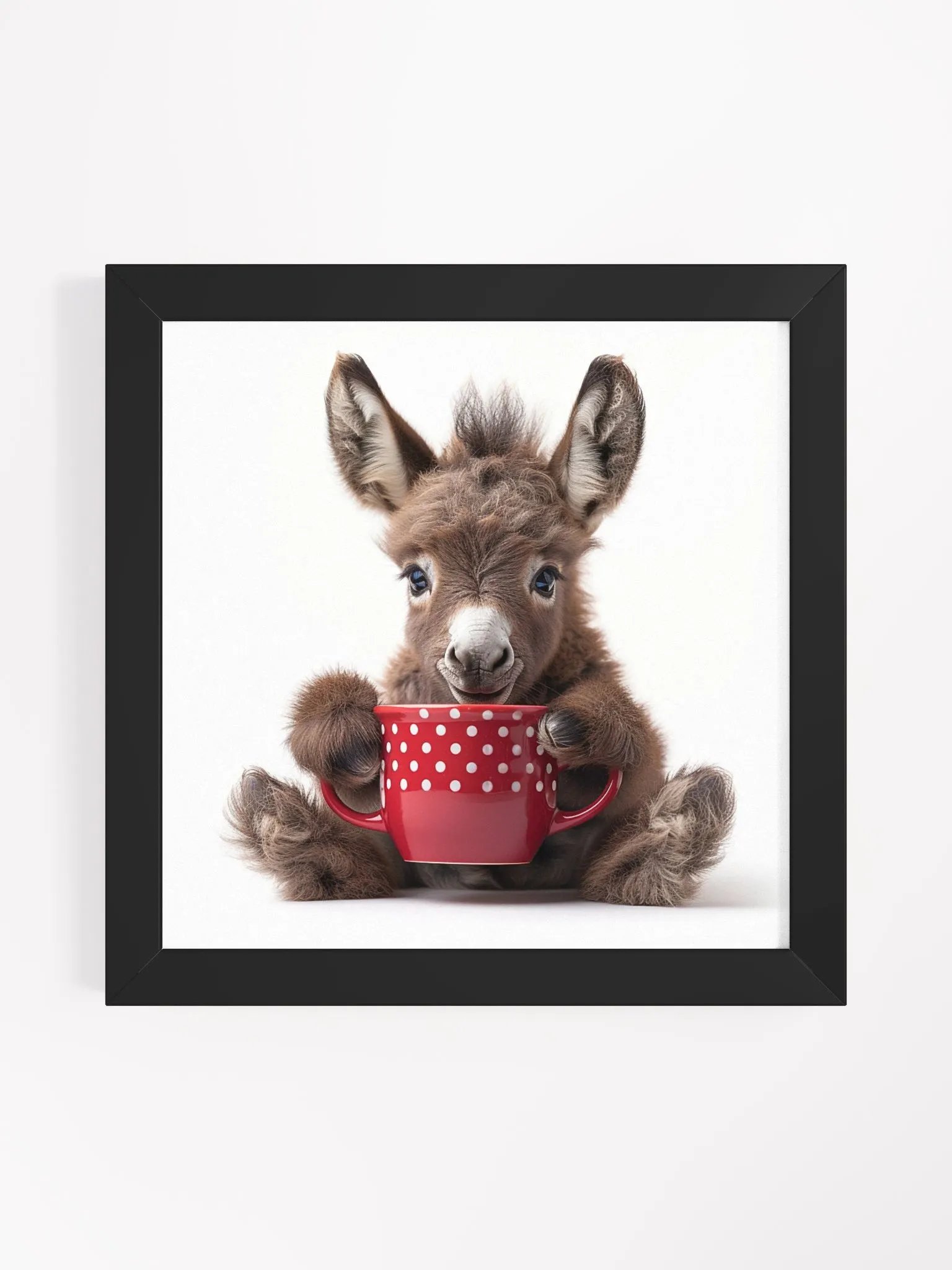 Cute Coffee Lover Baby Brown Donkey Burro Framed Wall Art product image (12)