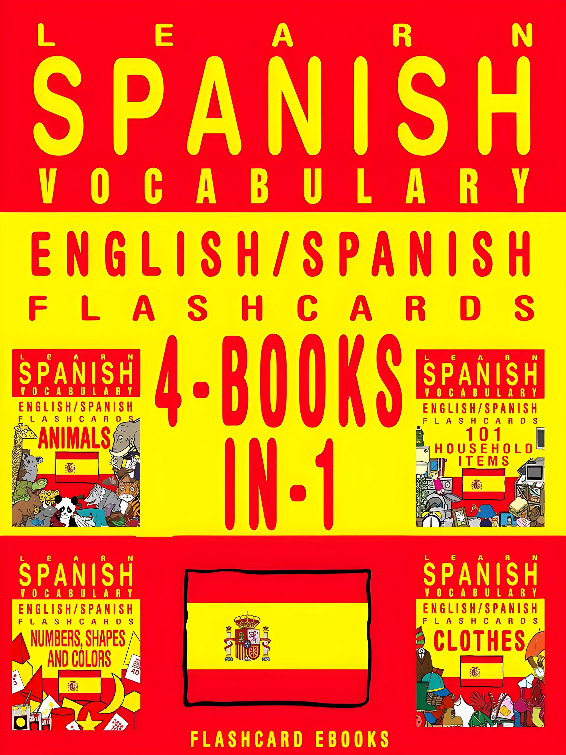 Learn Spanish Vocabulary - English/Spanish Flashcards - 4 Books in 1 (FLASHCARD EBOOKS) product image (1)
