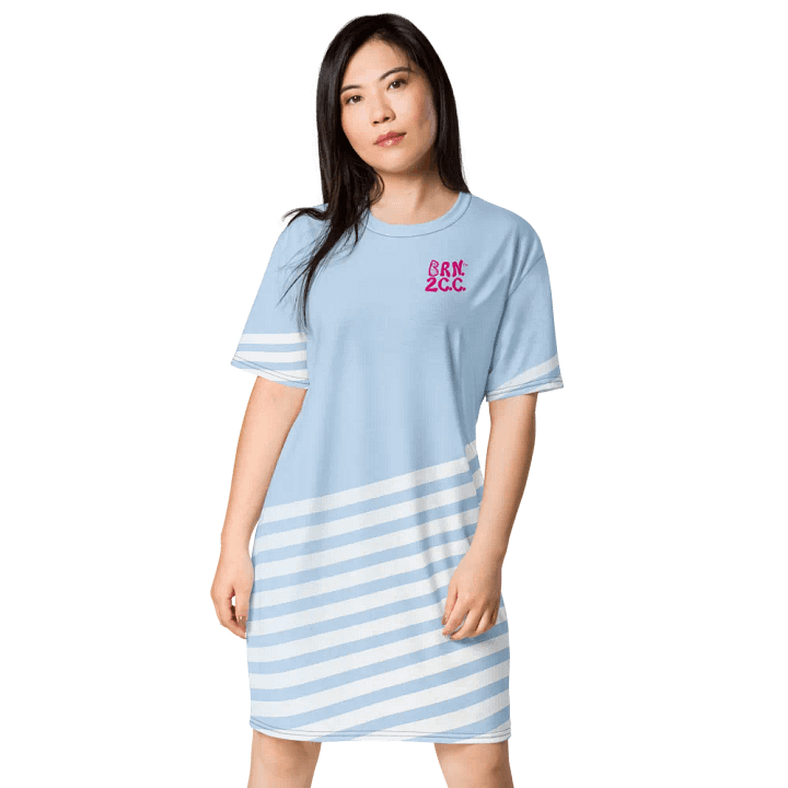 BOURNE to Cape Cod™ | Skyline Stripes T-Shirt Dress | Pastel Blue with White Stripes product image (1)