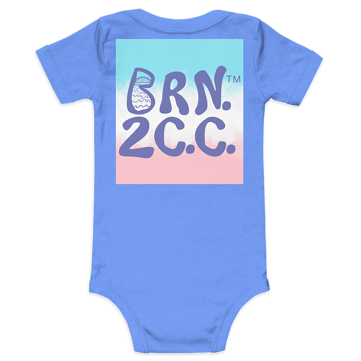 BOURNE to Cape Cod™ | Baby One-Piece with Snaps | BRN.2C.C.™ Logo Back | Ultra-Soft Cotton Bodysuit for Coastal Cuties | Slate Blue Logos on Patriotic Pastels product image (8)