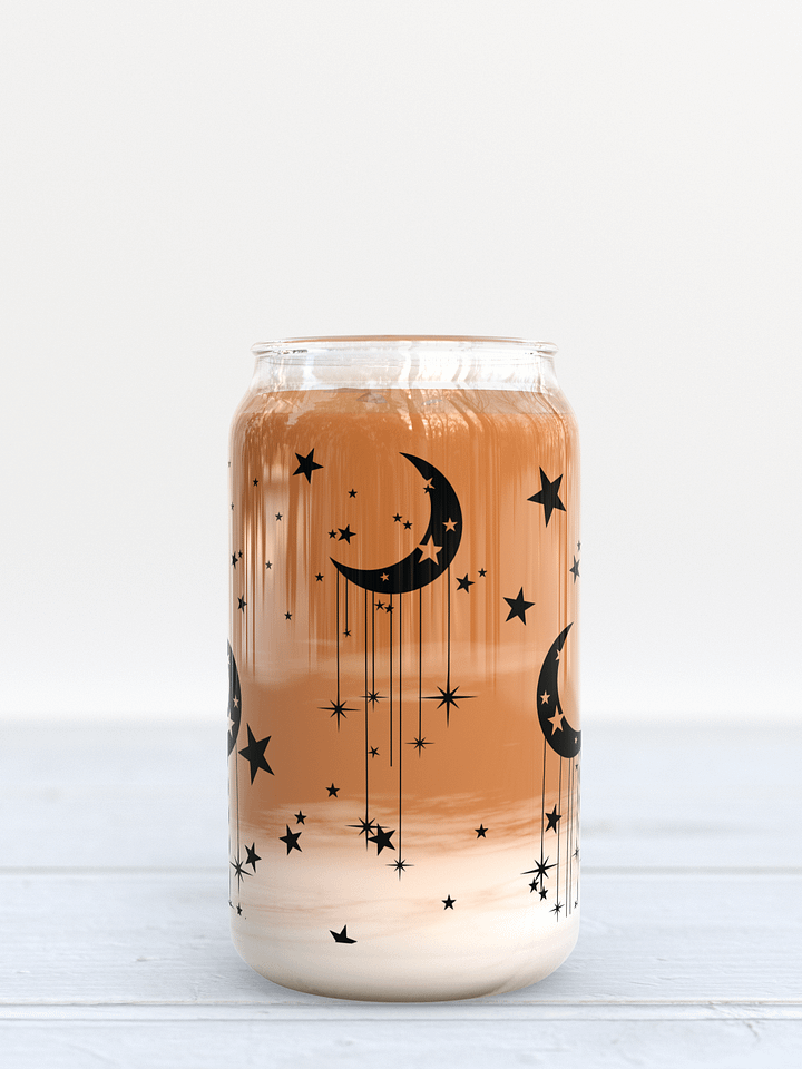 Celestial Glass Can with Moon & Stars Design Earthy product image (1)