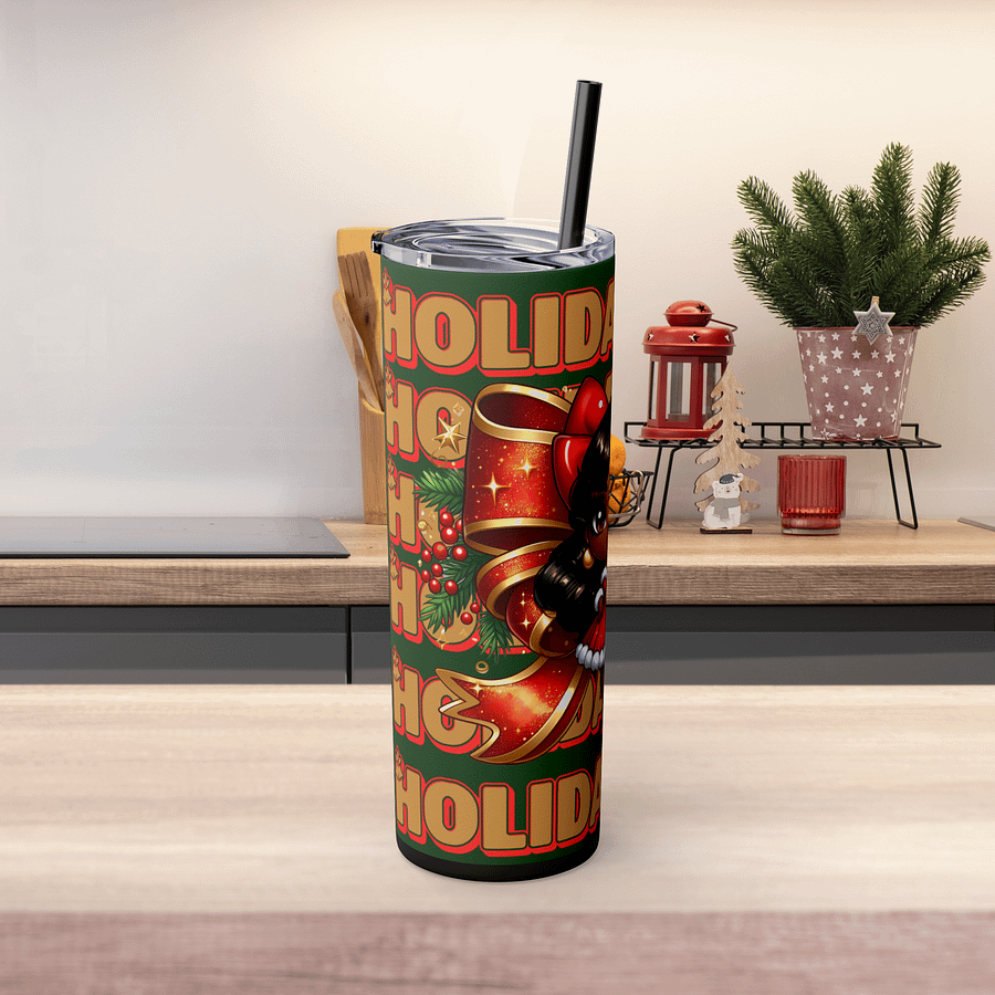 Holiday Bliss Christmas Tumbler Wrap Design, Festive Black Girl Clipart, Christmas Bow Sublimation PNG, Red and Green Holiday Cheer Art product image (3)