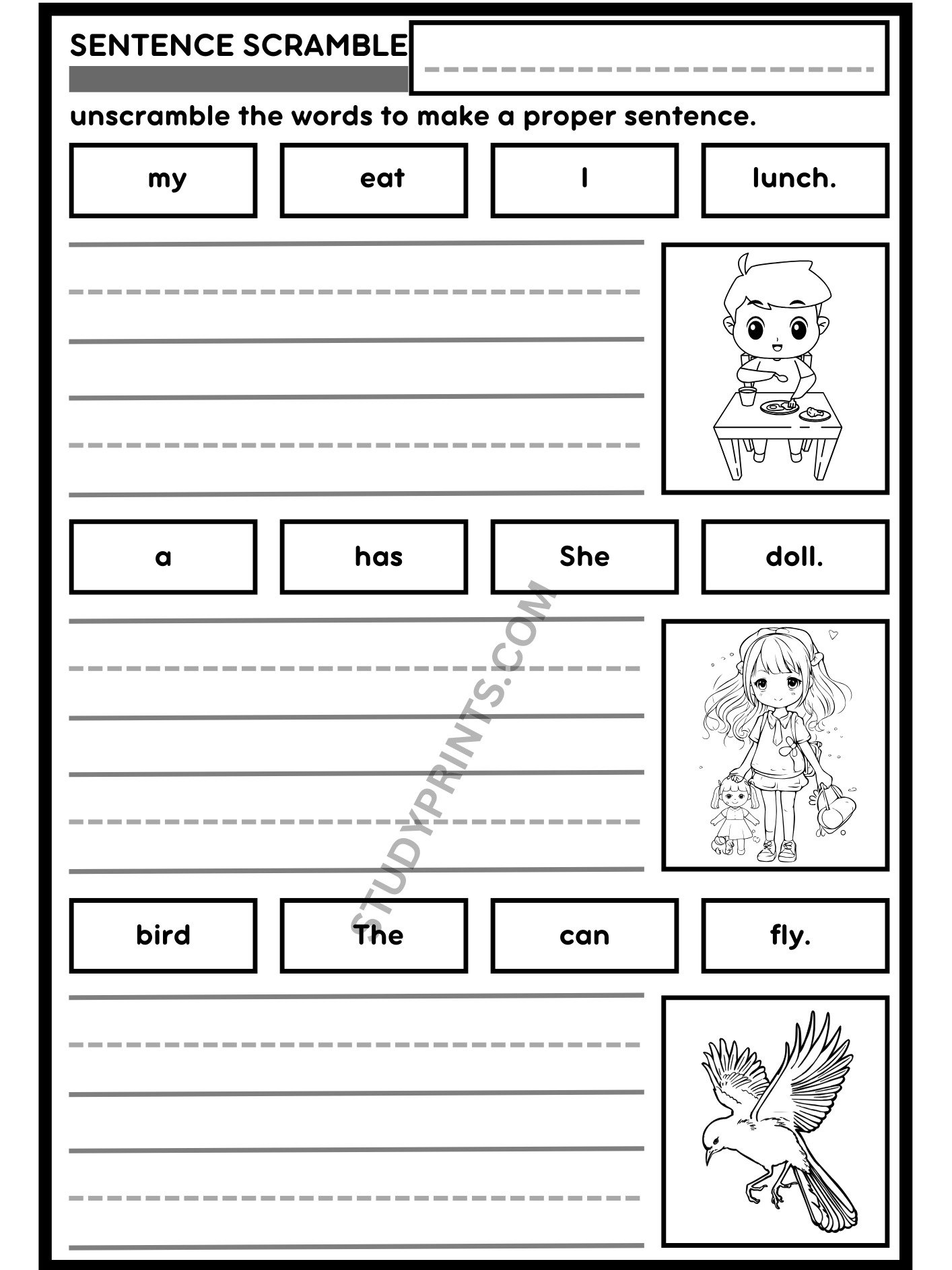 sentence scramble WORKSHEETS for KINDERGARTEN printable product image (7)