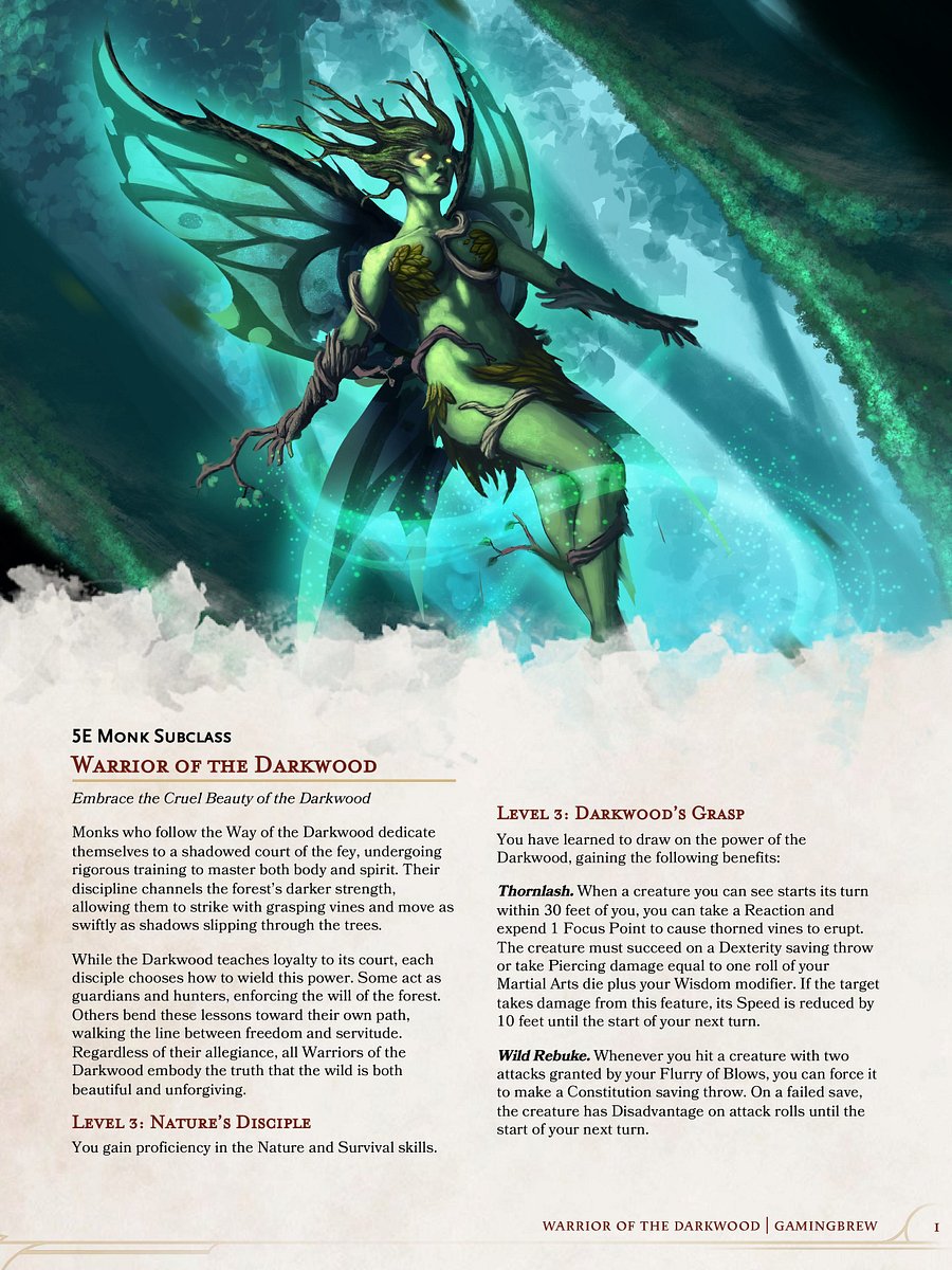 Warrior of the Darkwood | 5E 24 Monk Subclass product image (2)