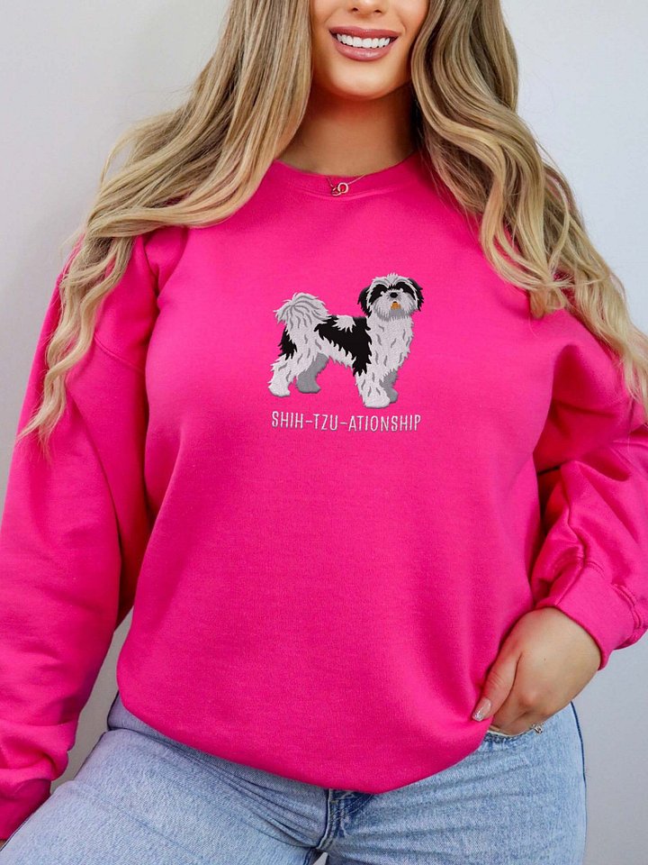 Shih-Tzu-ationship Sweatshirt (Embroidered) of a Shih Tzu(Black & White) product image (2)