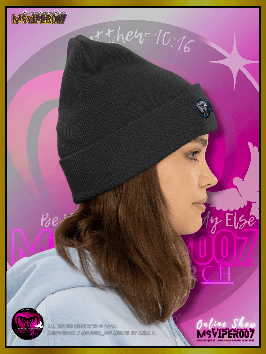 Cuffed Beanie [ Embroidered Design(s) ] - "MsViper_007™ Brand [blue/blk/V1] - Support&Sport" Stylish Beanie by Anna H. product image (5)