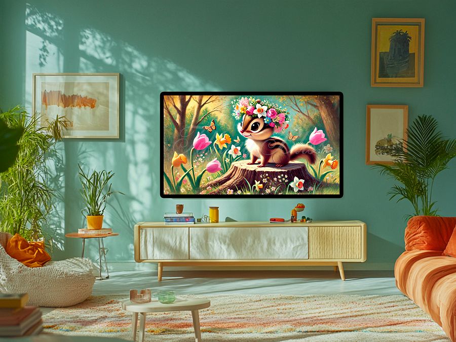 Spring Samsung Frame TV Art, Chipmunk Floral Crown Painting, Wallpaper, Screensaver, Digital Download product image (4)