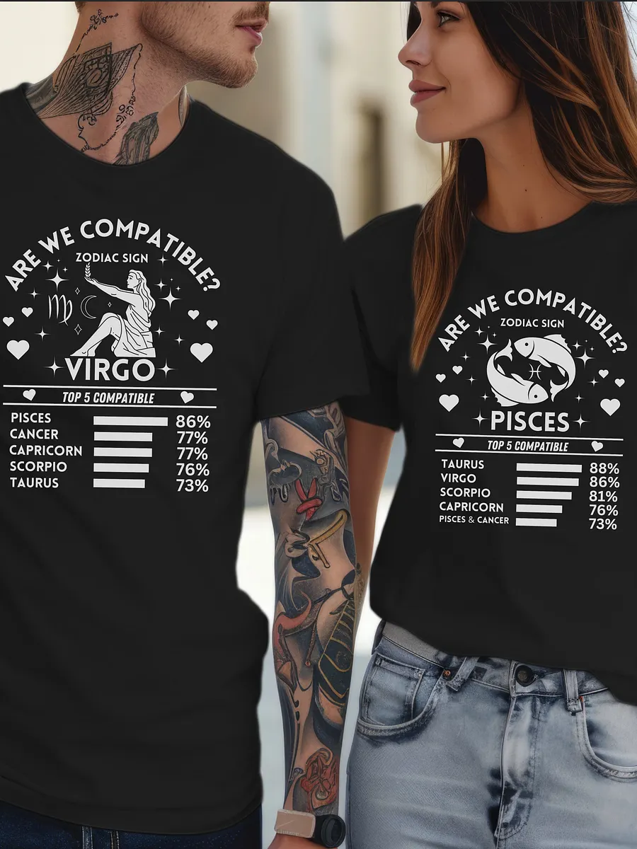 Virgo Zodiac Sign Romantic Compatibility T-Shirt - Bella Canvas 3001 Unisex Staple T-Shirt - Dark Colors product image (2)