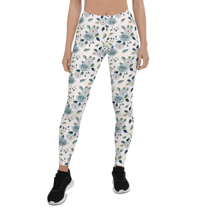 Blue Floral Pattern Womens Leggings product image (5)