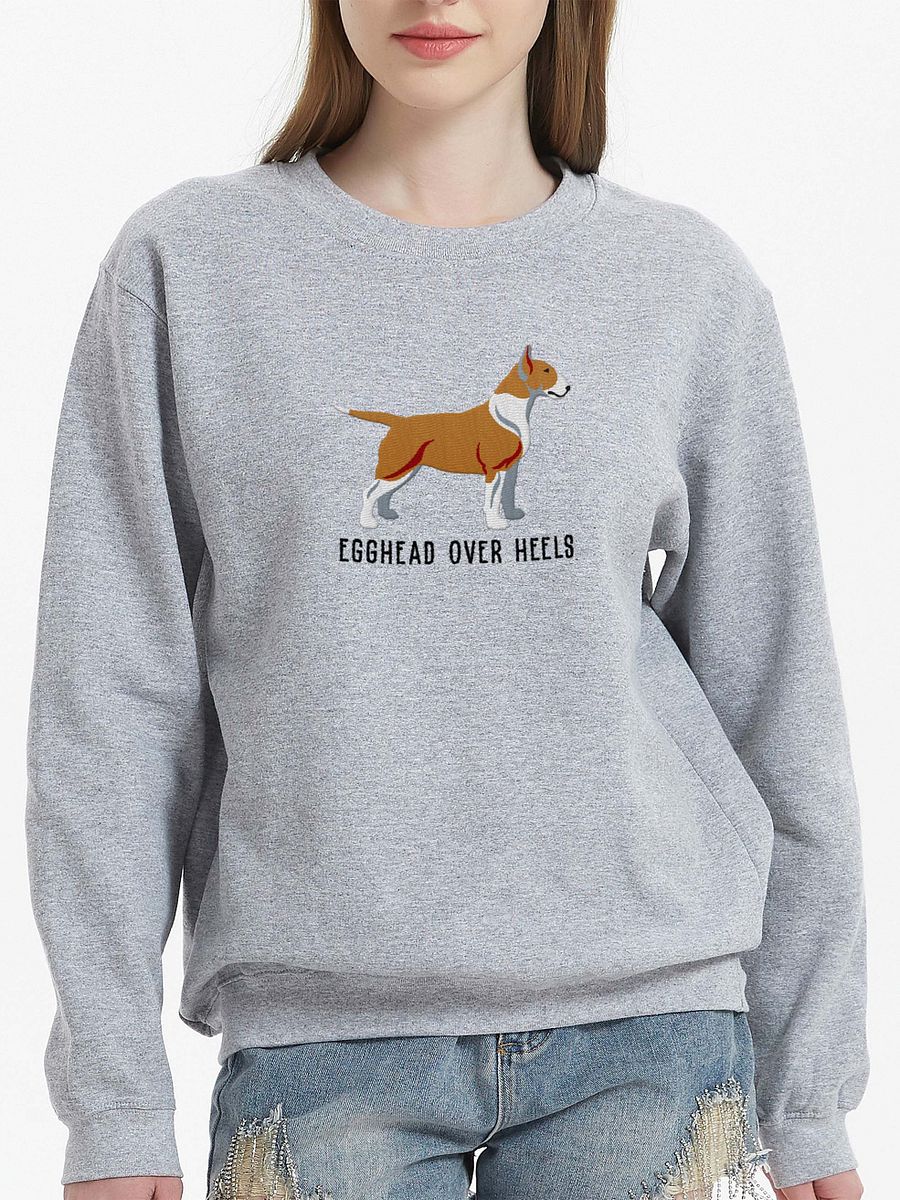 Egghead Over Heals Sweatshirt (Embroidered) of an English Bull Terrier(Tan & White) product image (2)