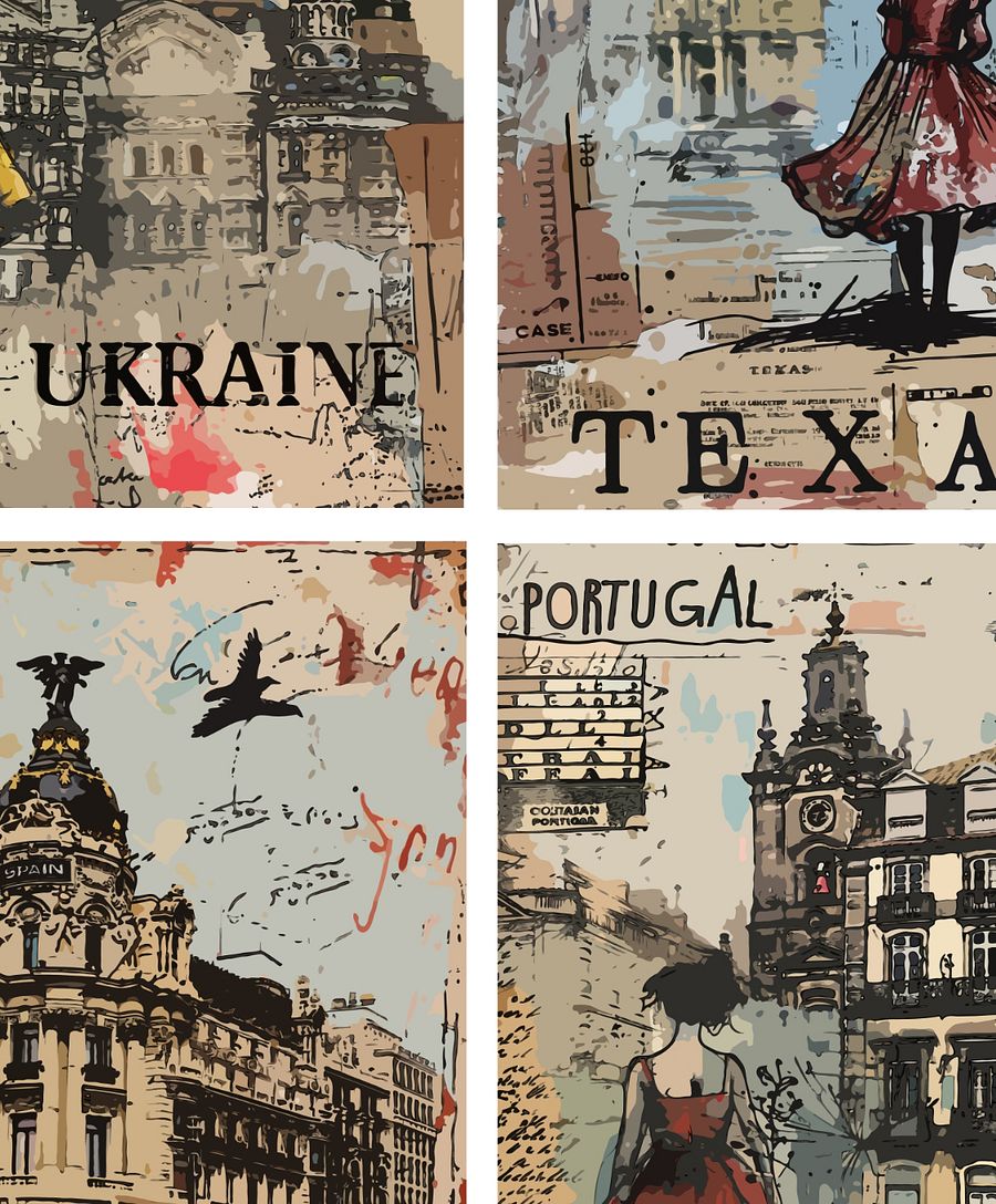 Vintage Style Junk Journal Travel Poster Cards Set - Artistic Illustrations of Global Destinations Scrapbook Decoupage product image (7)
