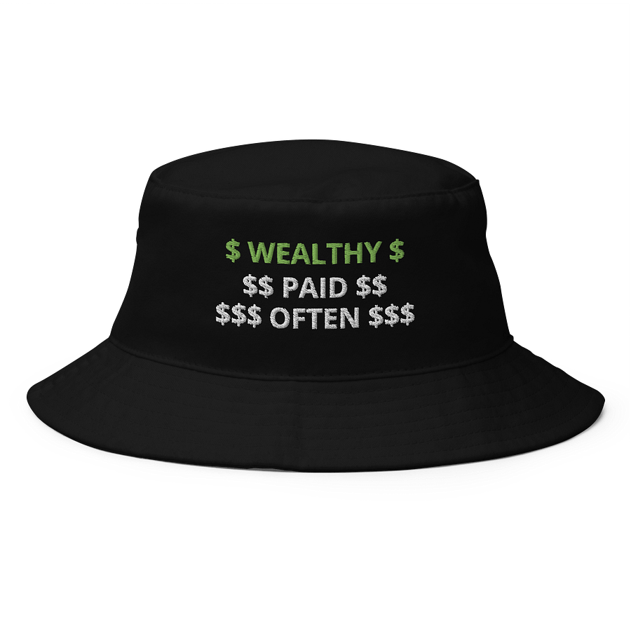 FAST MONEY GREEN & WHITE LETTERING $$ WEALTHY PAID OFTEN $$ Cotton Bucket Hat product image (1)