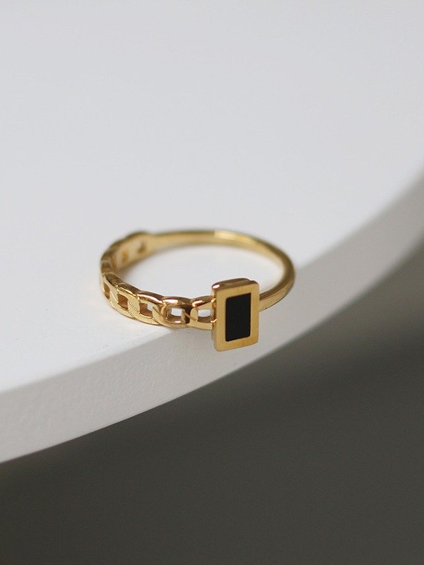 Black Enamel Chain Detail Ring | 18K Gold Plated product image (2)