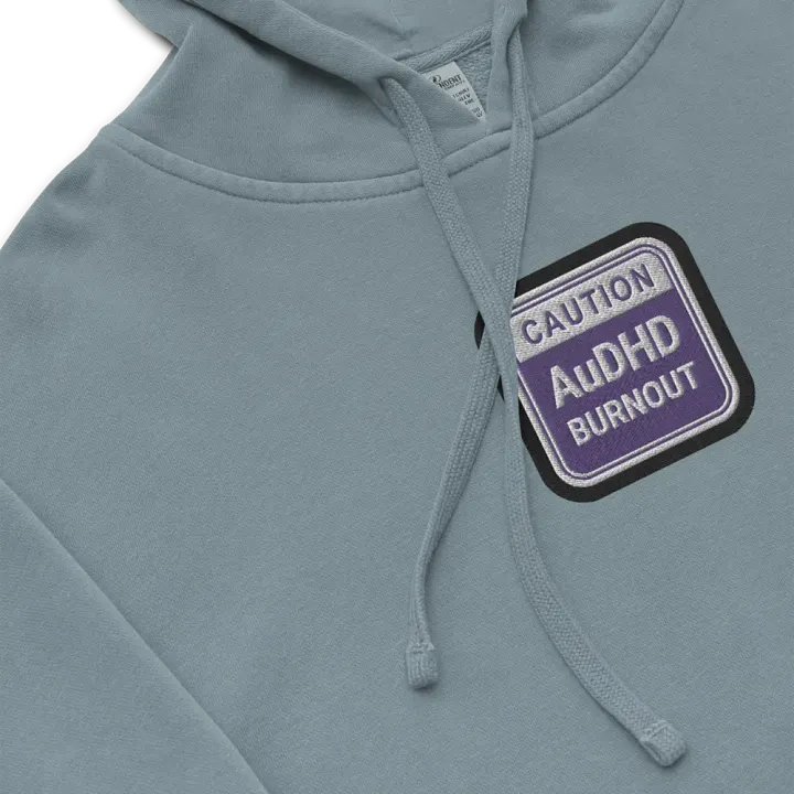CAUTION: AuDHD BURNOUT embroidered pigment hoodie (purple bubble design 2) product image (1)