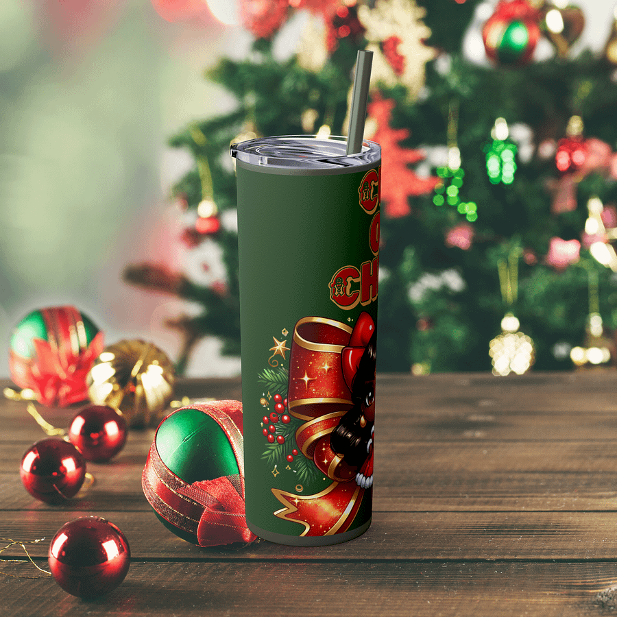 Cup of Cheer Design, Christmas Tumbler Wrap Digital Download, Brown Holiday Doll Art, 20oz Sublimation Design, Festive Holiday Wrap PNG product image (6)